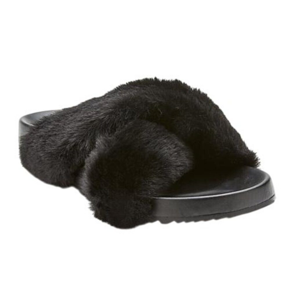 Coconuts by Matisse Seasons Vegan Slide Sandal Faux Fur Black 8M NIB